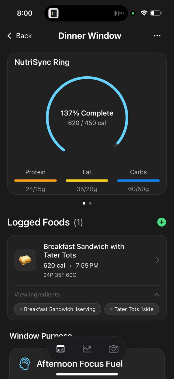 NutriSync Window Details