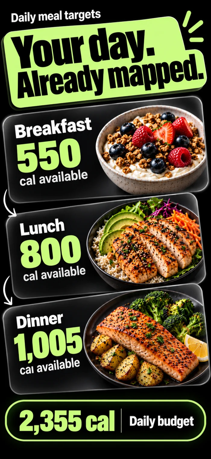 Breakfast, lunch and dinner calorie targets